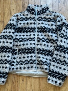 J. Crew Black & White Sherpa Zip Puffer Jacket